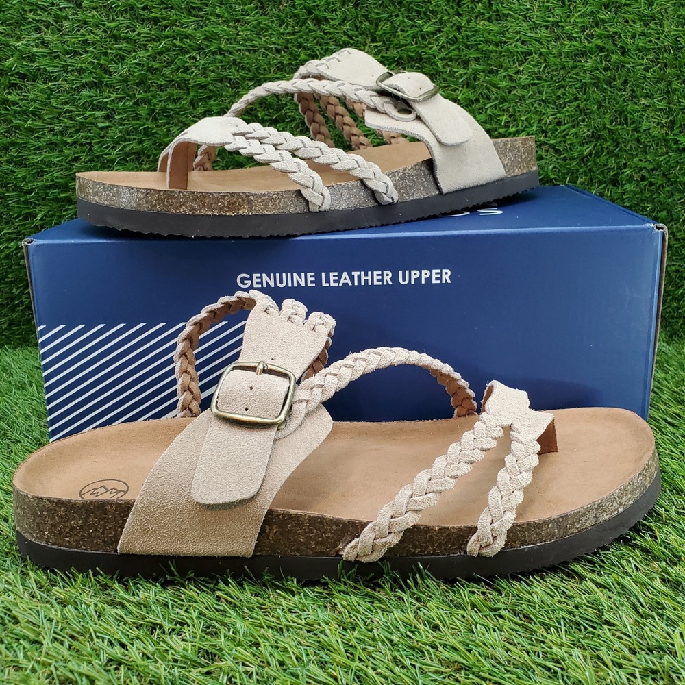 White Mountain Hayleigh SIZE 10 Women's Braided Leather Slide Sandal Wood Suede
